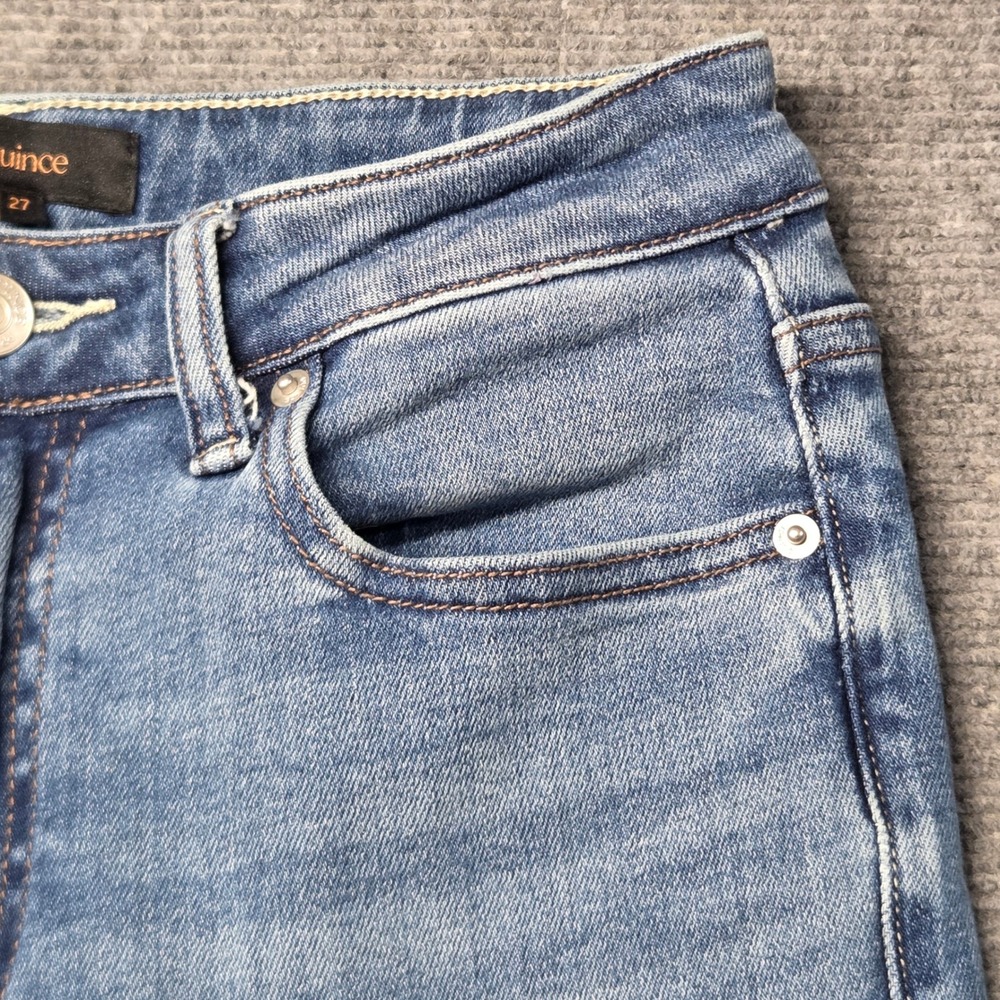 Quince Bella Stretch Straight Jeans Twilight Blue Fray Raw Hem 27 W-PNT-113 - Picture 5 of 16